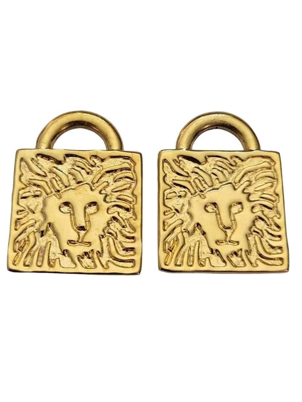 Anne Klein Gold-Tone Hoop Square Signature Lion Head Jacket Clip Earrings E965